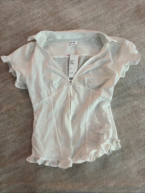 Urban Outfitters Tops - Urban Outfitters White Ruffle-Trim Button Front Blouse